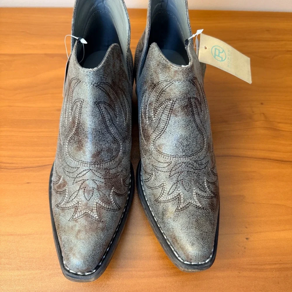 Roper Riley Womens Grey Distressed Western Ankle Boots 09-021-1567-2635 Size 9
